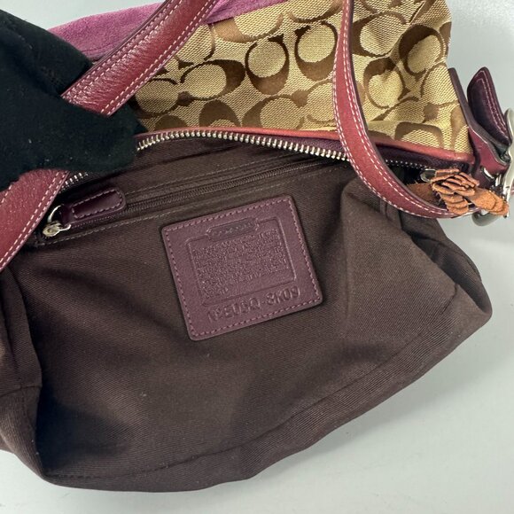 Coach Signature C Brown & Purple Canvas & Suede Baguette Shoulder Bag - Picture 7 of 12